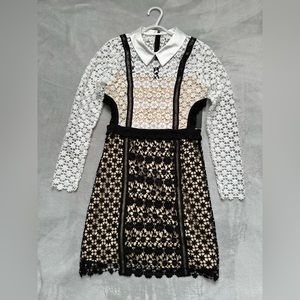 Cut Out Detail Lace Long Sleeve Dress, Size S